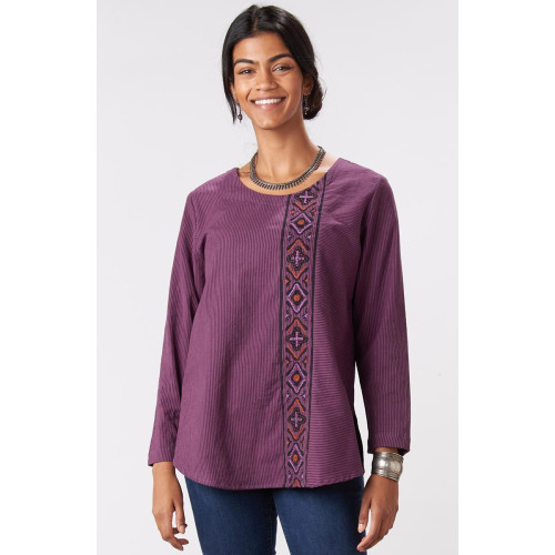 Divya Long-Sleeve Popover Top - Wood violet