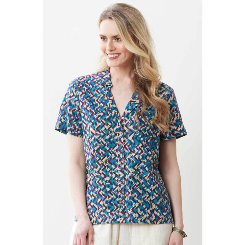 Saima Camp Shirt - Deep sea/Multi