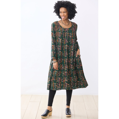 Premila Pull-Over Scoop-Neck Midi Dress - Forest/Multi