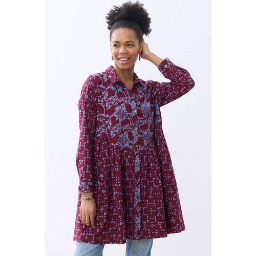 Nishika Button-Down Long-Sleeve Tunic - Radicchio/Periwinkle