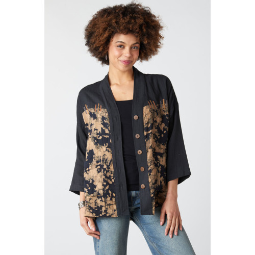 Rupashi Double Gauze Contrast Yoke Jacket - Black/Shale
