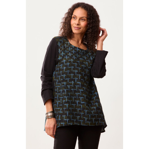 Shona Mix Media Long-Sleeve Top - Charcoal/Multi