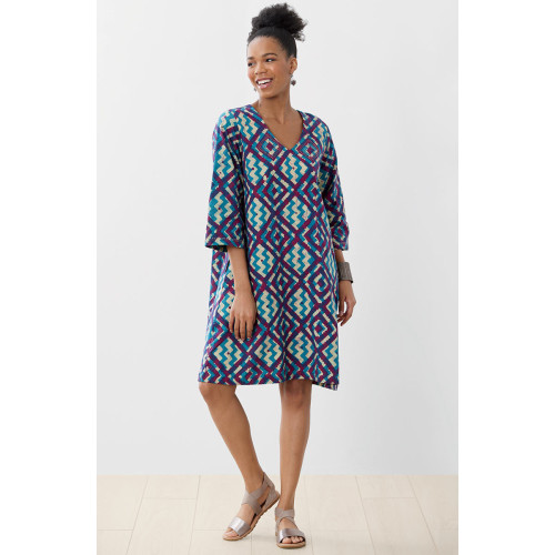Short Zarine V-Neck Dress - Deep sea/Multi