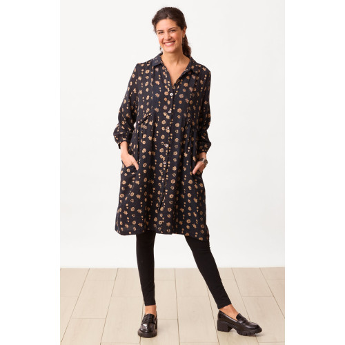 Vamika Button-Front Knee-Length Shirtdress - Black/Shale Vamika Button-Front Knee-Length Shirtdress - Black/Shale