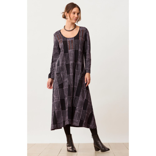 Supriya Jersey A-line Long-Sleeve Midi Dress - Black/Slate