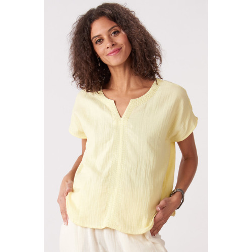 Isha Double Gauze Notch-Neck Top - Lime soda