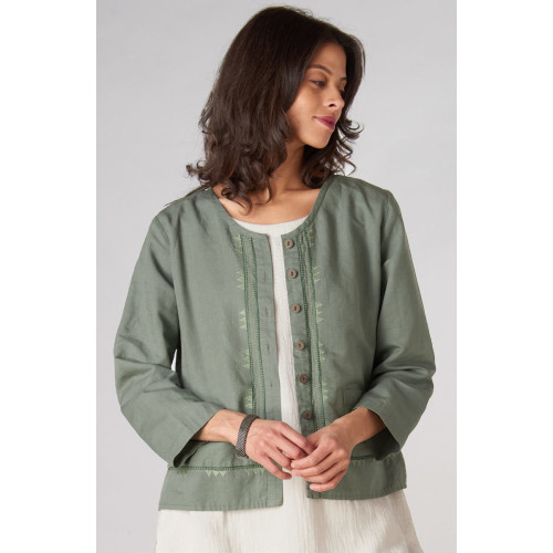 Harini Linen Cotton Boxy Jacket - Herb