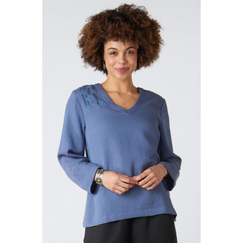 Deepa V-Neck Matelassé Top - Periwinkle