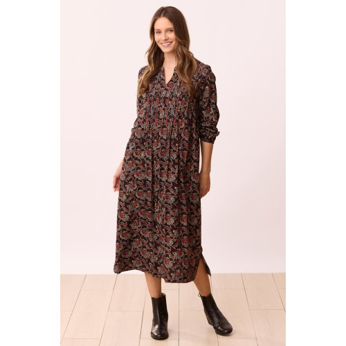Anvita Long-Sleeve Pleated Midi Shirtdress - Black/Multi Anvita Long-Sleeve Pleated Midi Shirtdress - Black/Multi
