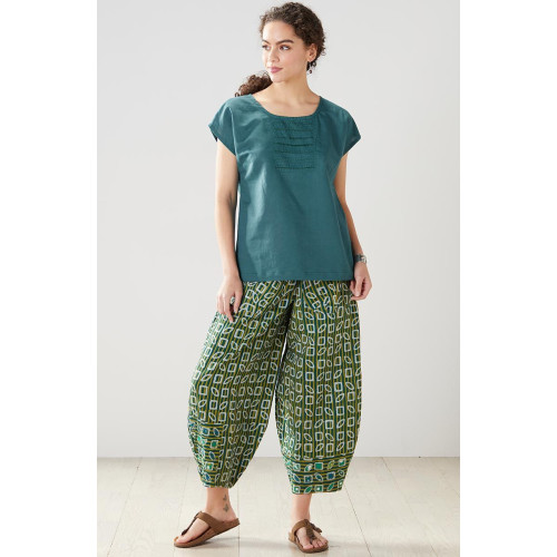 Dhulia Drawstring Lantern-Leg Pant - Dusty teal/Green tea Dhulia Drawstring Lantern-Leg Pant - Dusty teal/Green tea