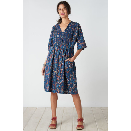 Malashri Mixed Print Knee-Length Dress - Indigo/Multi