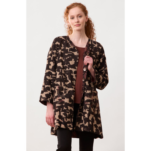 Nalanda Reversible Herringbone Block Print Jacket - Black/Cement/Ambrosia