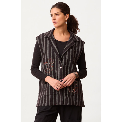Saisha Textured Cotton Blazer Vest - Black