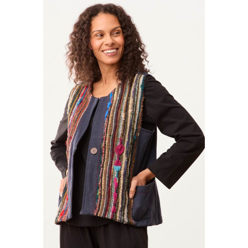 Recycled Yarn Ashni Handwoven Chindi Vest - Dark denim/Multi