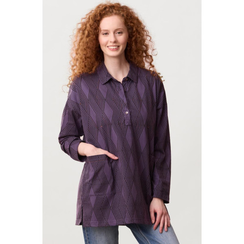 Malati Organic Cotton Jersey Oversized Collared Tunic - Aubergine