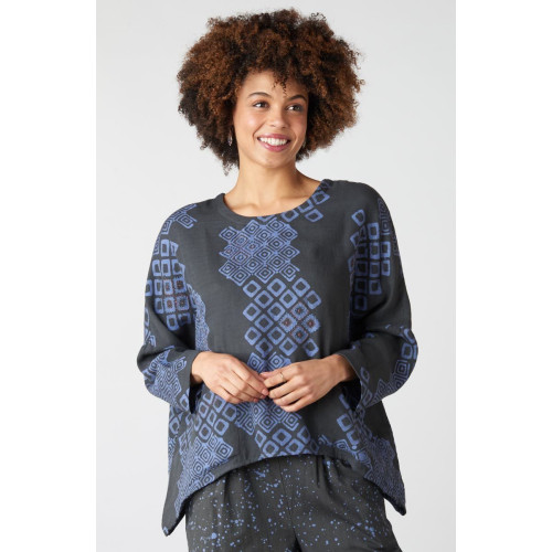 Rimsha Long-Sleeve Popover Swing Top - Fossil/Periwinkle