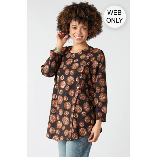 Smitali Scoop-Neck Swing Tunic - Black/Multi