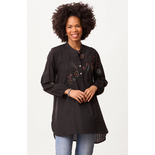 Amreli Embroidered Lightweight Tunic - Black