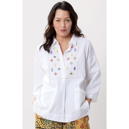 Rukhma Flare-Sleeve Organic Cotton Top - White Rukhma Flare-Sleeve Organic Cotton Top - White
