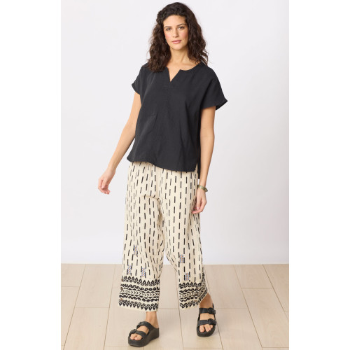 Kesari Cotton Double Gauze Crop Pant - Natural/Black