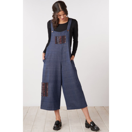 Recycled Yarn Deepti Cropped Overalls - Dark denim/Chindi