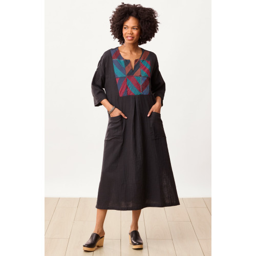 Reshma Cotton Double Gauze Kaftan - Black/Multi