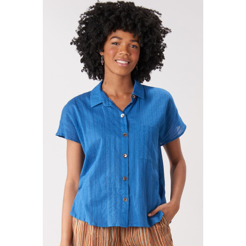 Adira Lightweight Cap-Sleeve Shirt - Lapis