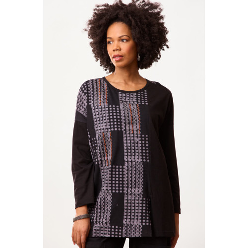 Farida Batik Print Jersey Oversized Tee - Black/Slate