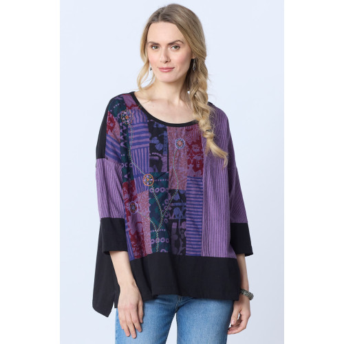 Nasima Upcycled Patchwork Oversized Boxy Tee - Bright violet/Chindi