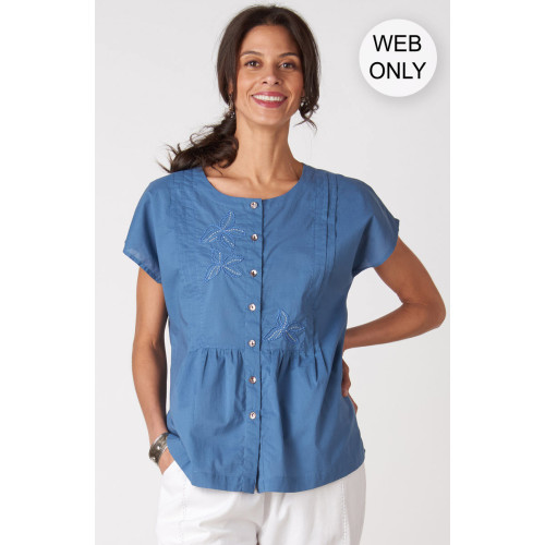 Shalu Organic Cotton Cap Sleeve Top - Natural Dye Indigo